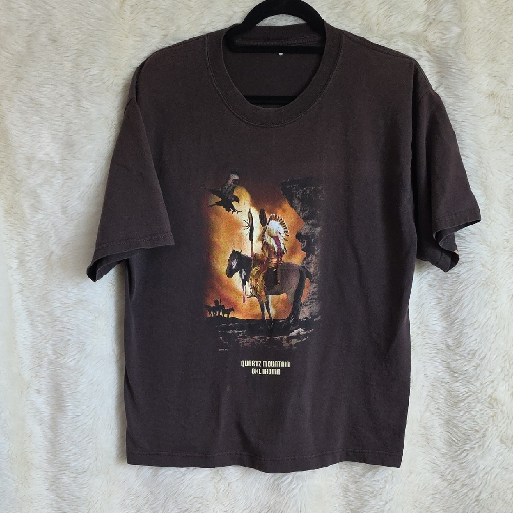 Brown Graphic T-Shirt with Native American Design